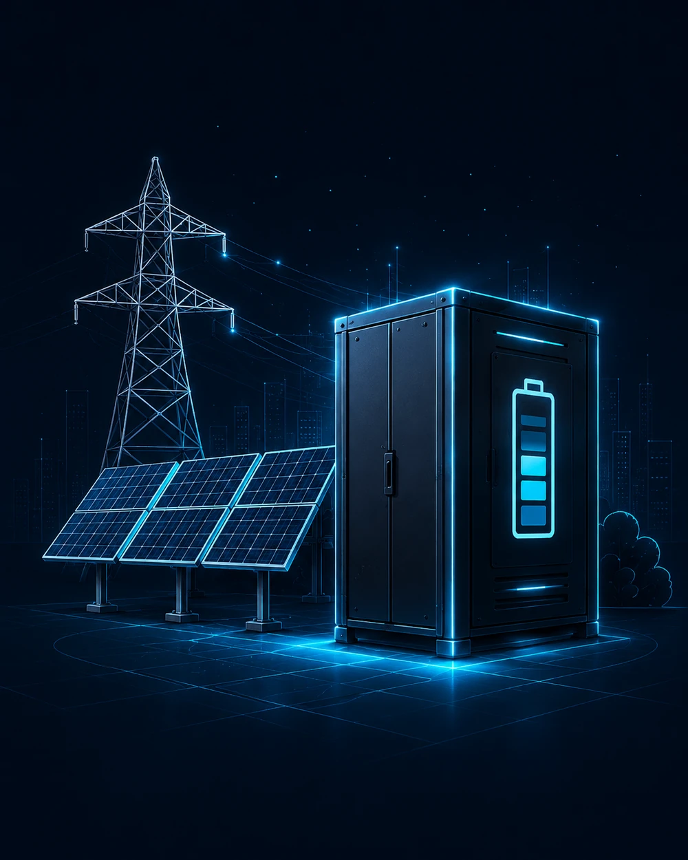 Grid and renewable-energy buffering installation.